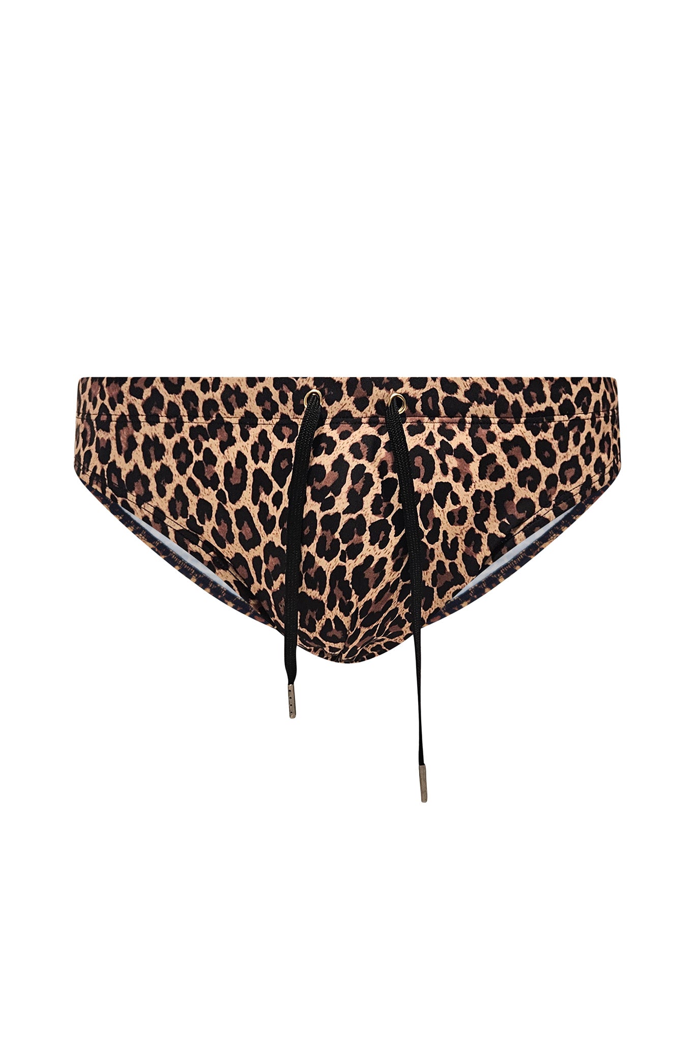 Leopard print speedo swimwear on a white background