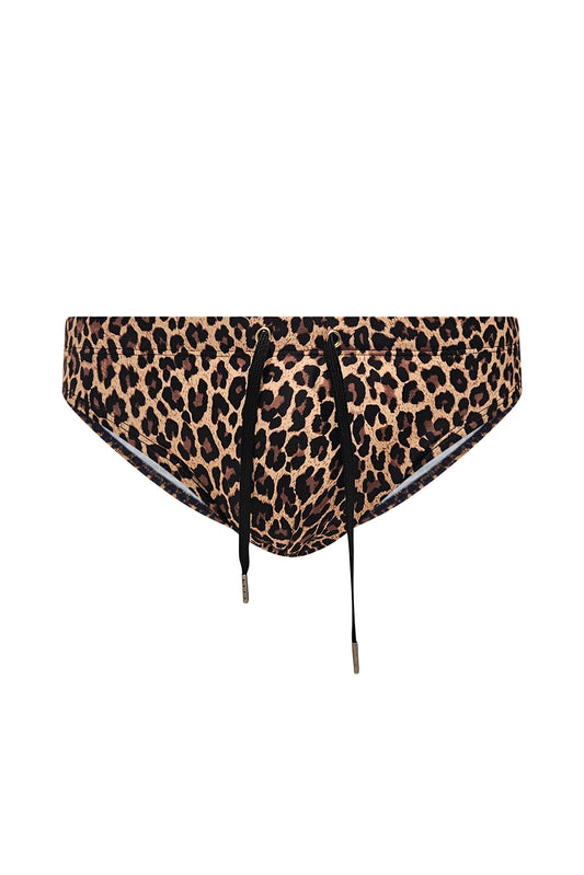 Leopard print speedo swimwear on a white background